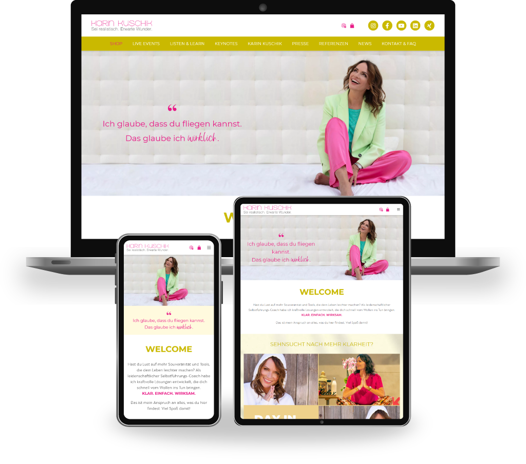 Mock ups des Onlineshops und der Website von Autorin Karin Kuschik