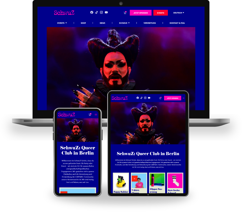 Mock ups der Website des Queer Clubs Schwuz aus Berlin