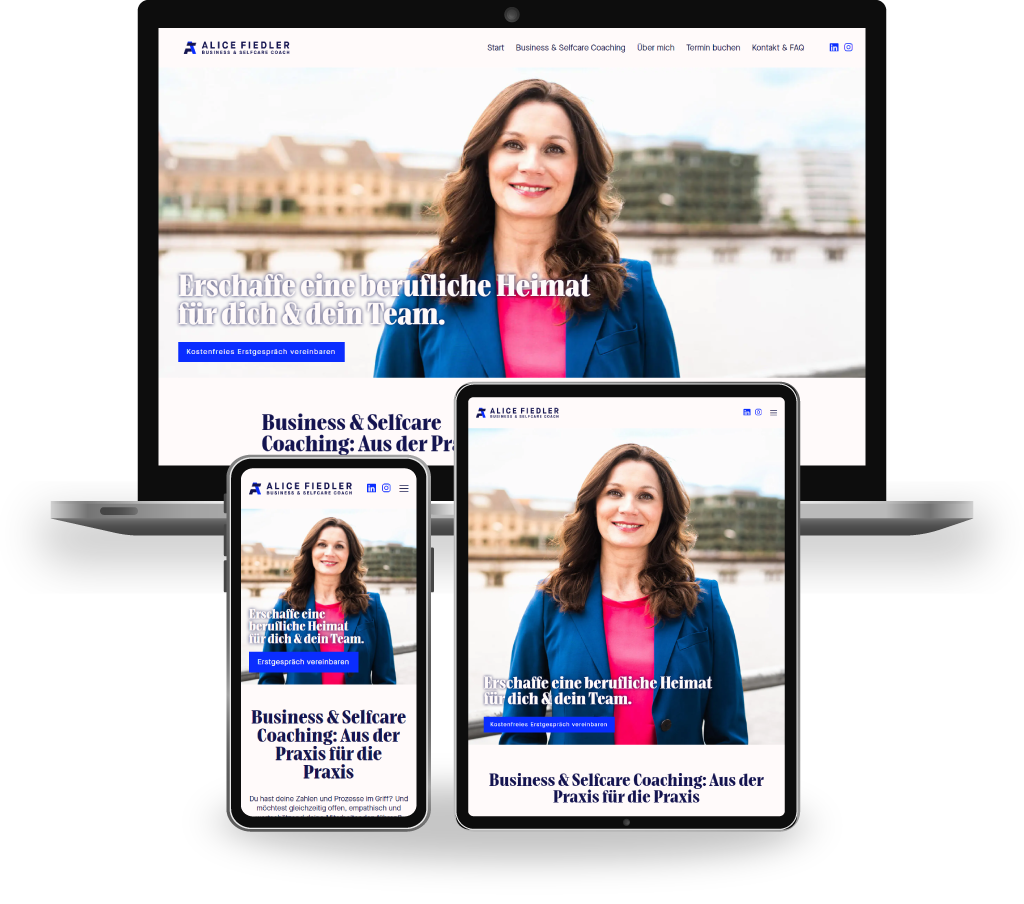 Mock ups der Website von Business Coach Alice Fiedler