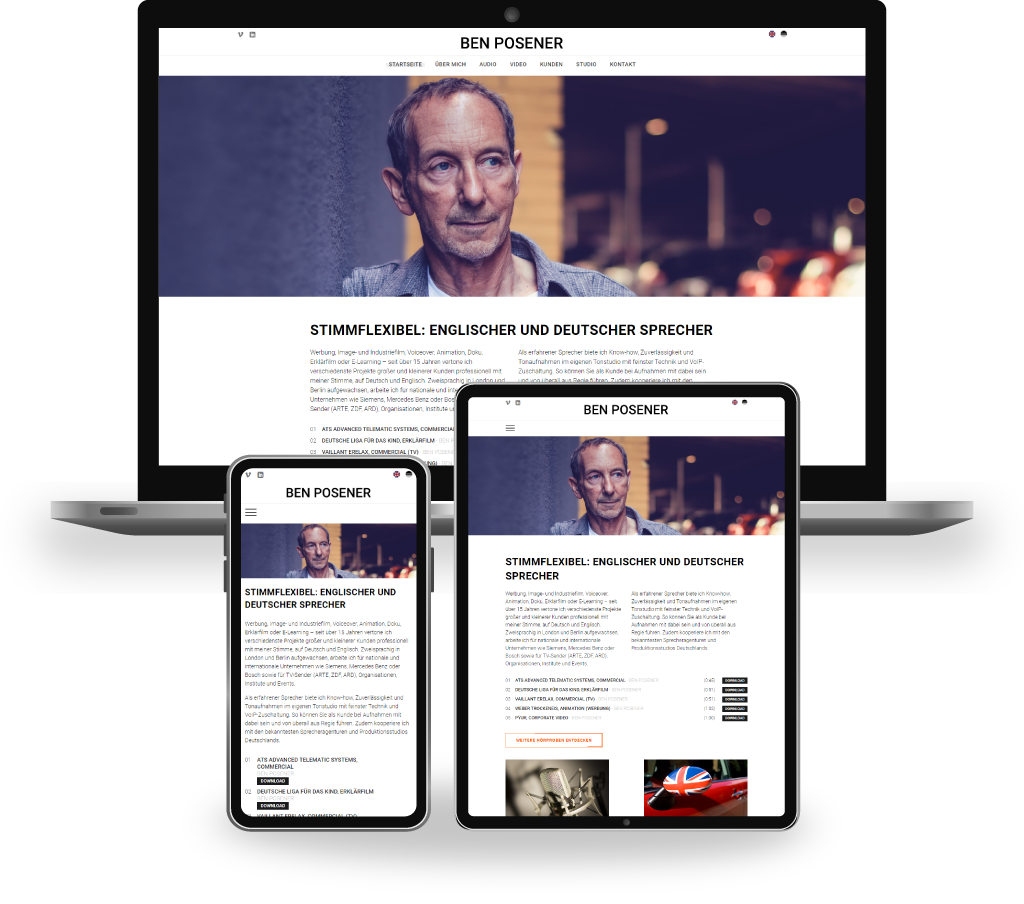 Mock ups der Website von Sprecher Ben Posener