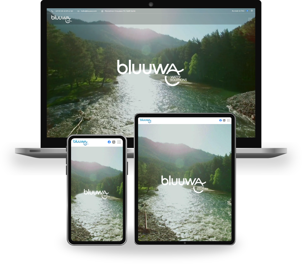 Mock ups des Onlineshops und der Website von bluuwa Water Solutions