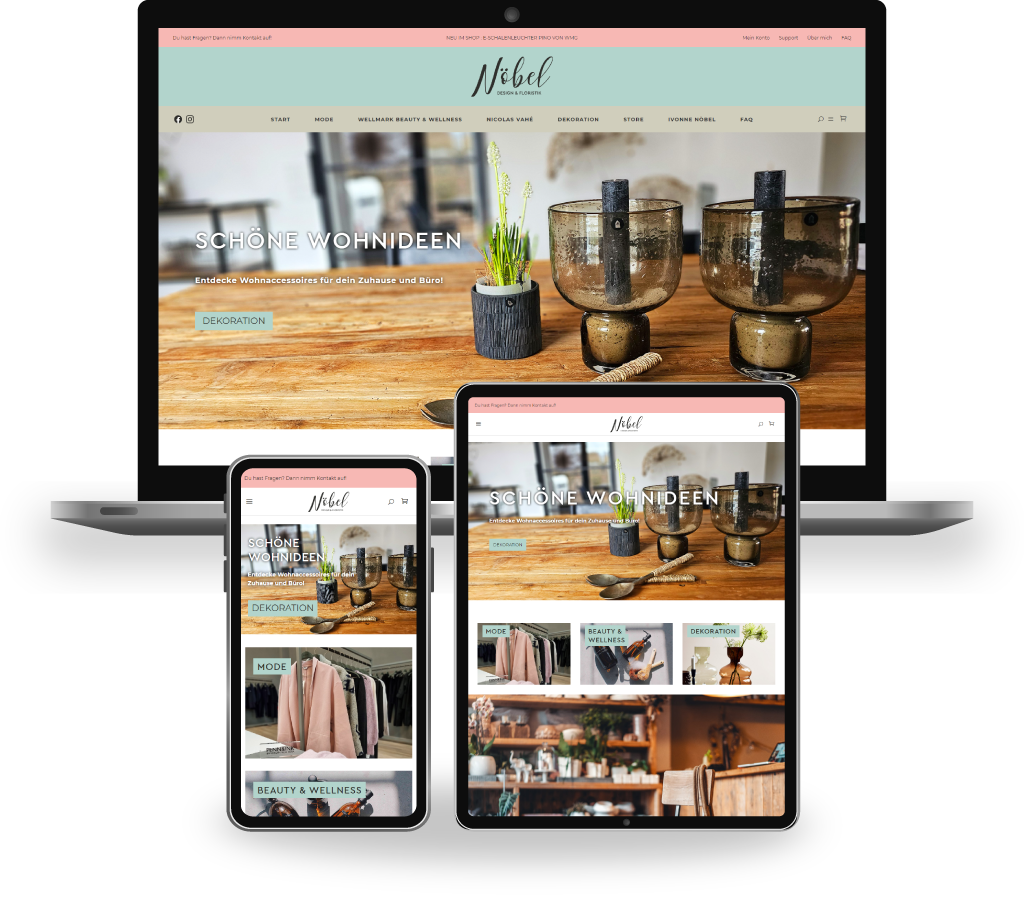 Mock ups der Website des Concept Stores Nöbel Design und Floristik