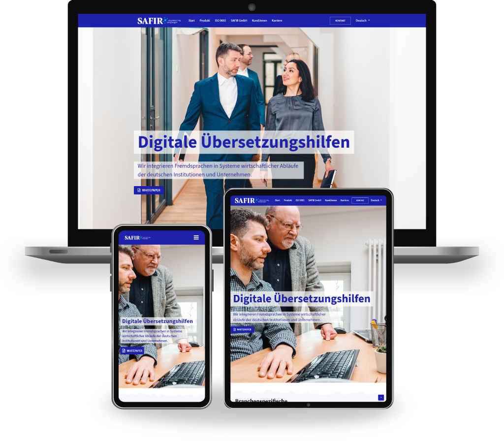 Mock ups der Website der Safir GmbH