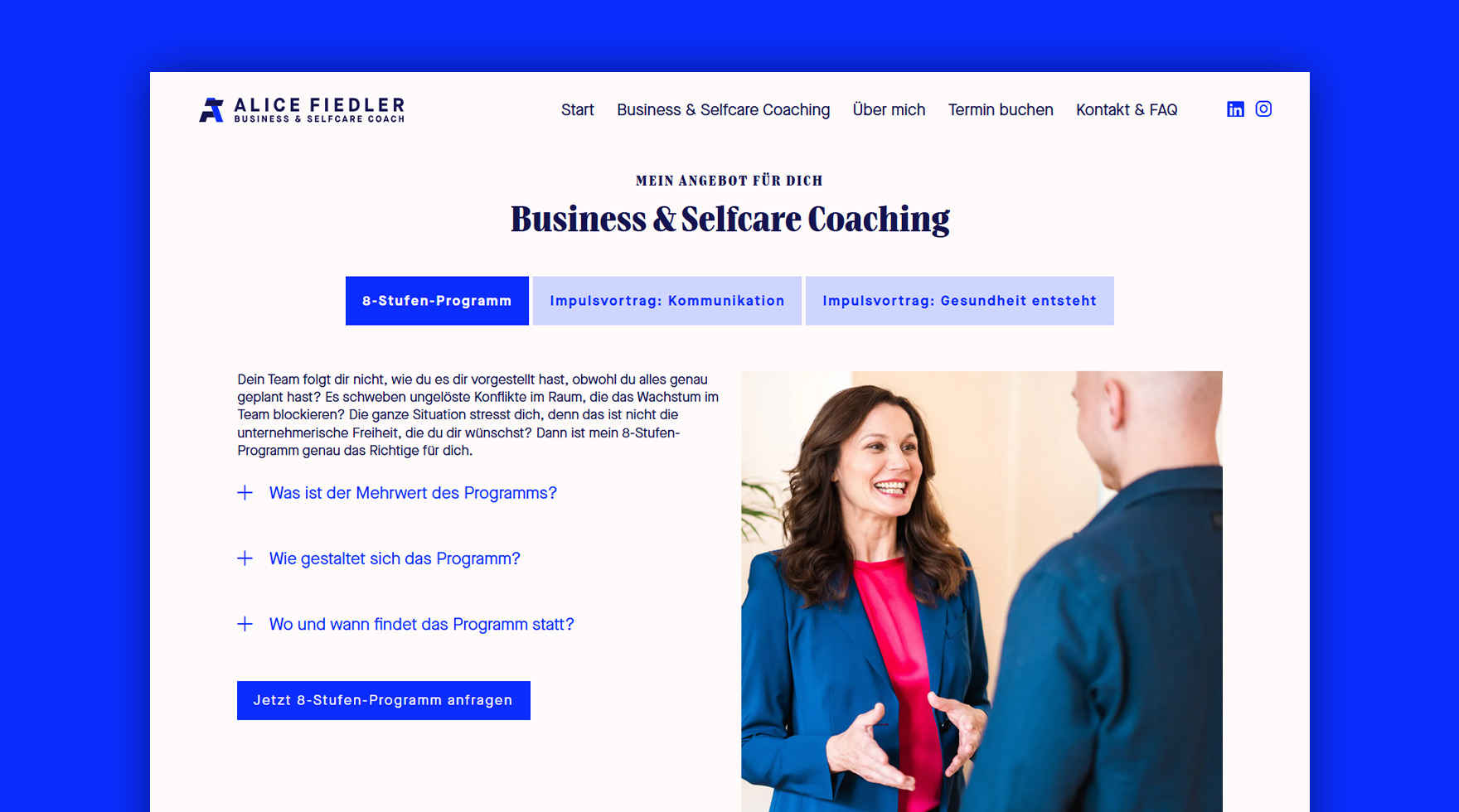 Mockup des Desktop Layouts im Responsive Design der Website von Business Coach Alice Fiedler