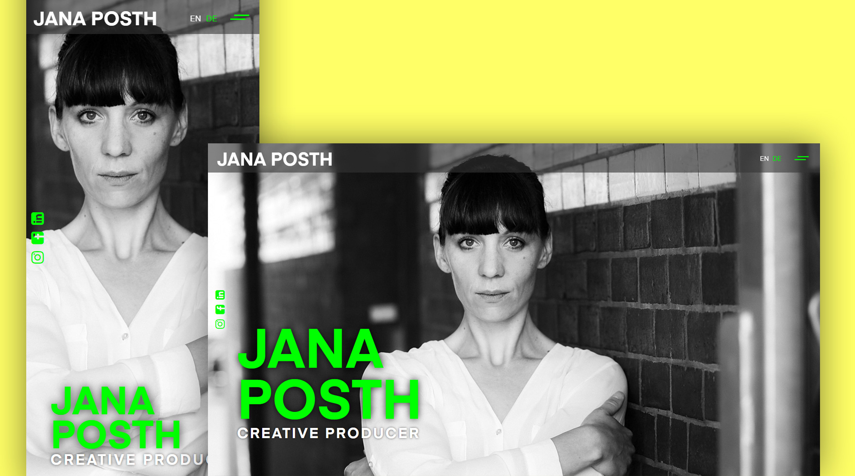 Zwei Mockups des mobilen und Desktop Layouts im Responsive Design für die Website von Festival Director Jana Posth