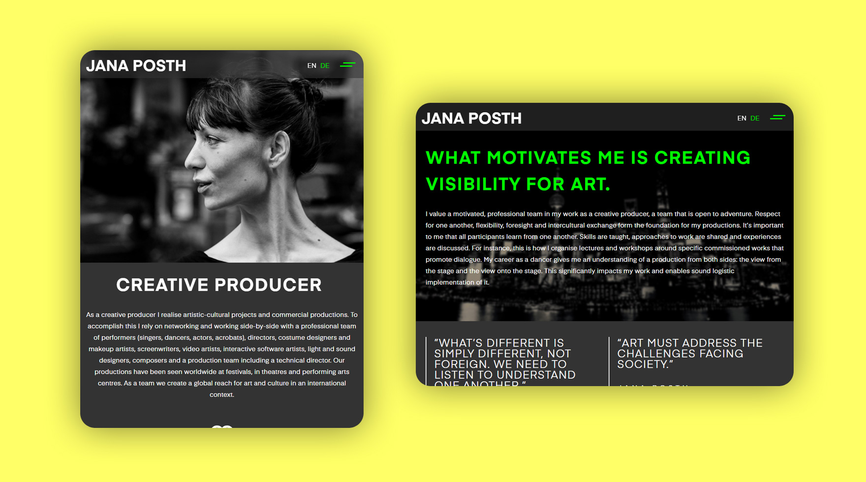 Mockup des Tablet Layouts im Responsive Design für die Website von Festival Director Jana Posth