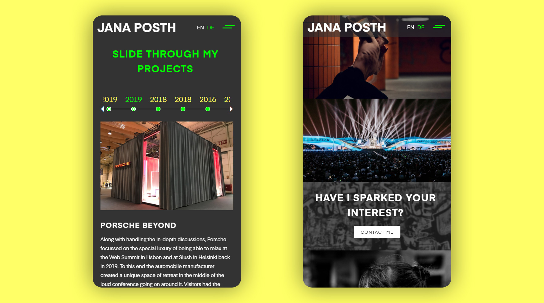 Mockup des mobilen Layouts im Responsive Design für die Website von Festival Director Jana Posth