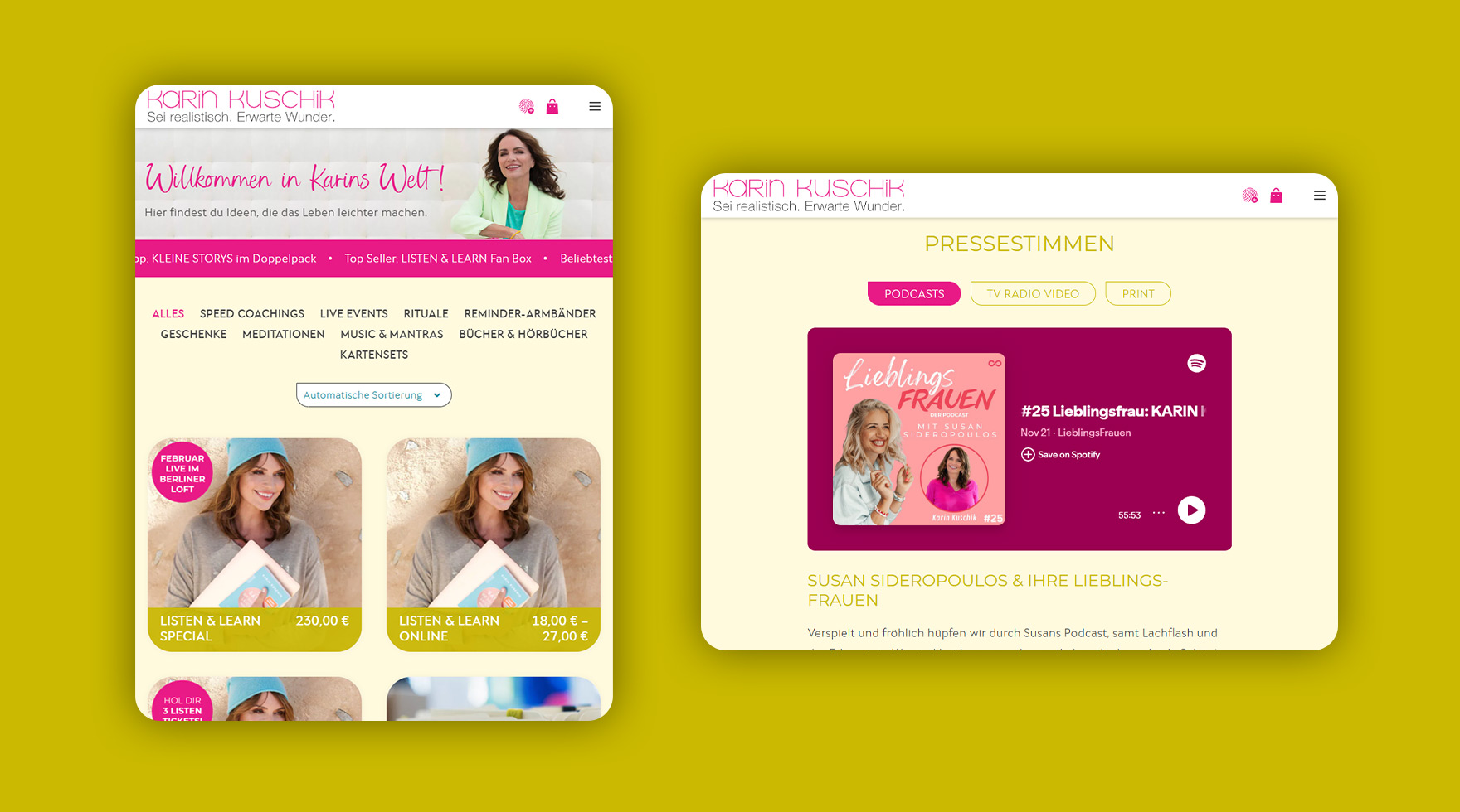 Mockups des Tablet Layouts im Responsive Design den Onlineshop von Autorin Karin Kuschik