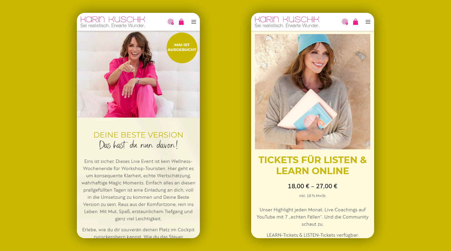 Mockups des mobilen Layouts im Responsive Design den Onlineshop von Autorin Karin Kuschik