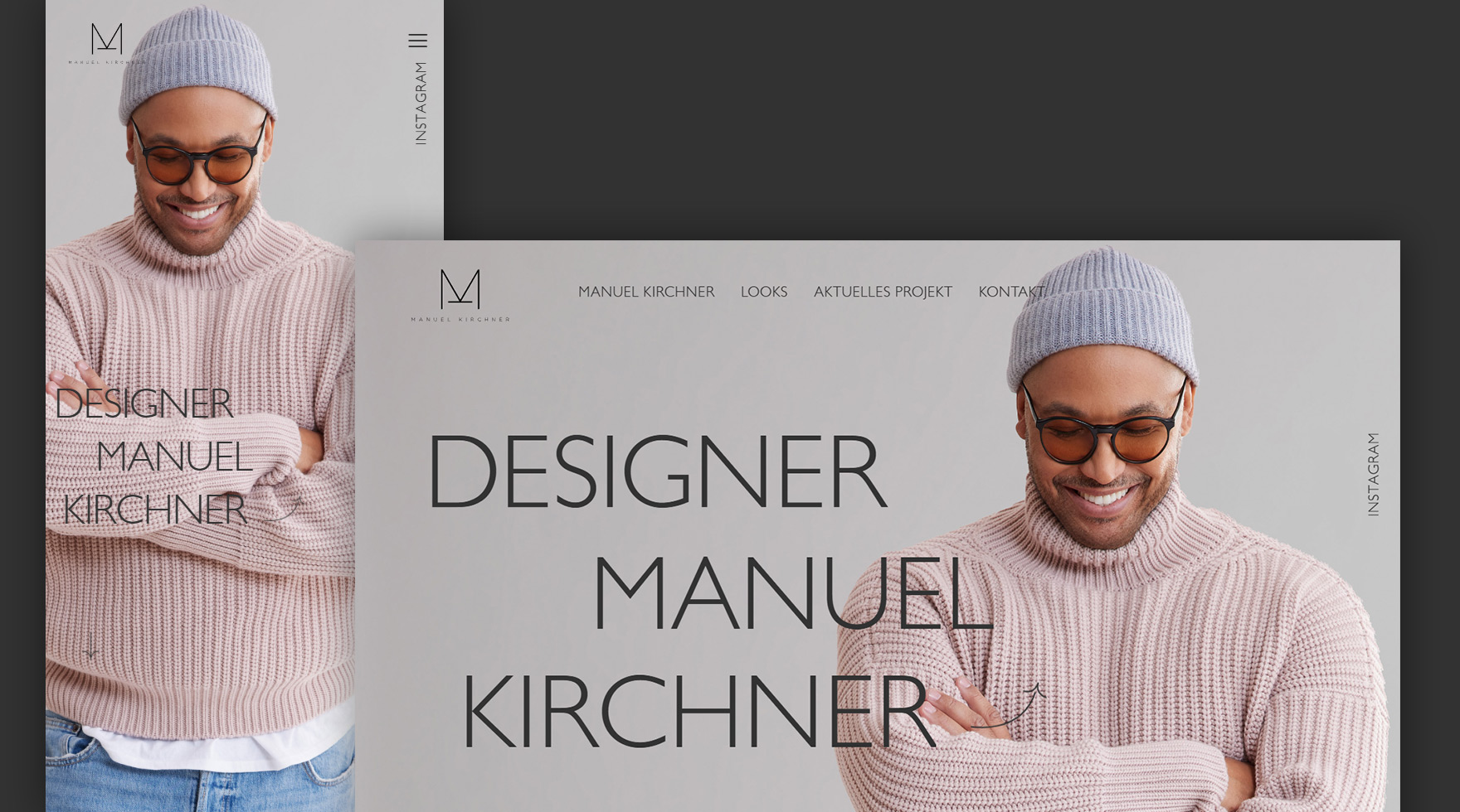 Zwei Mockups des mobilen und Desktop Layouts im Responsive Design der Website des Designers Manuel Kirchner