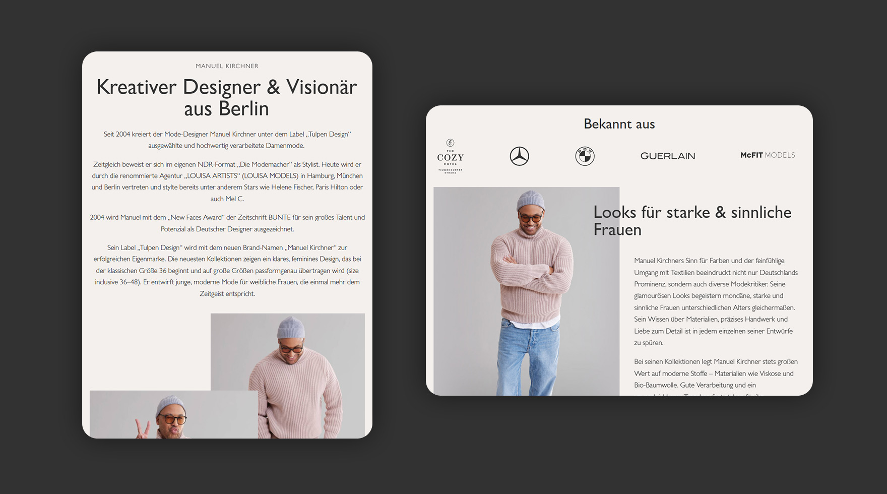 Zwei Mockups des Tablet Layouts im Responsive Design der Website von Designer Manuel Kirchner