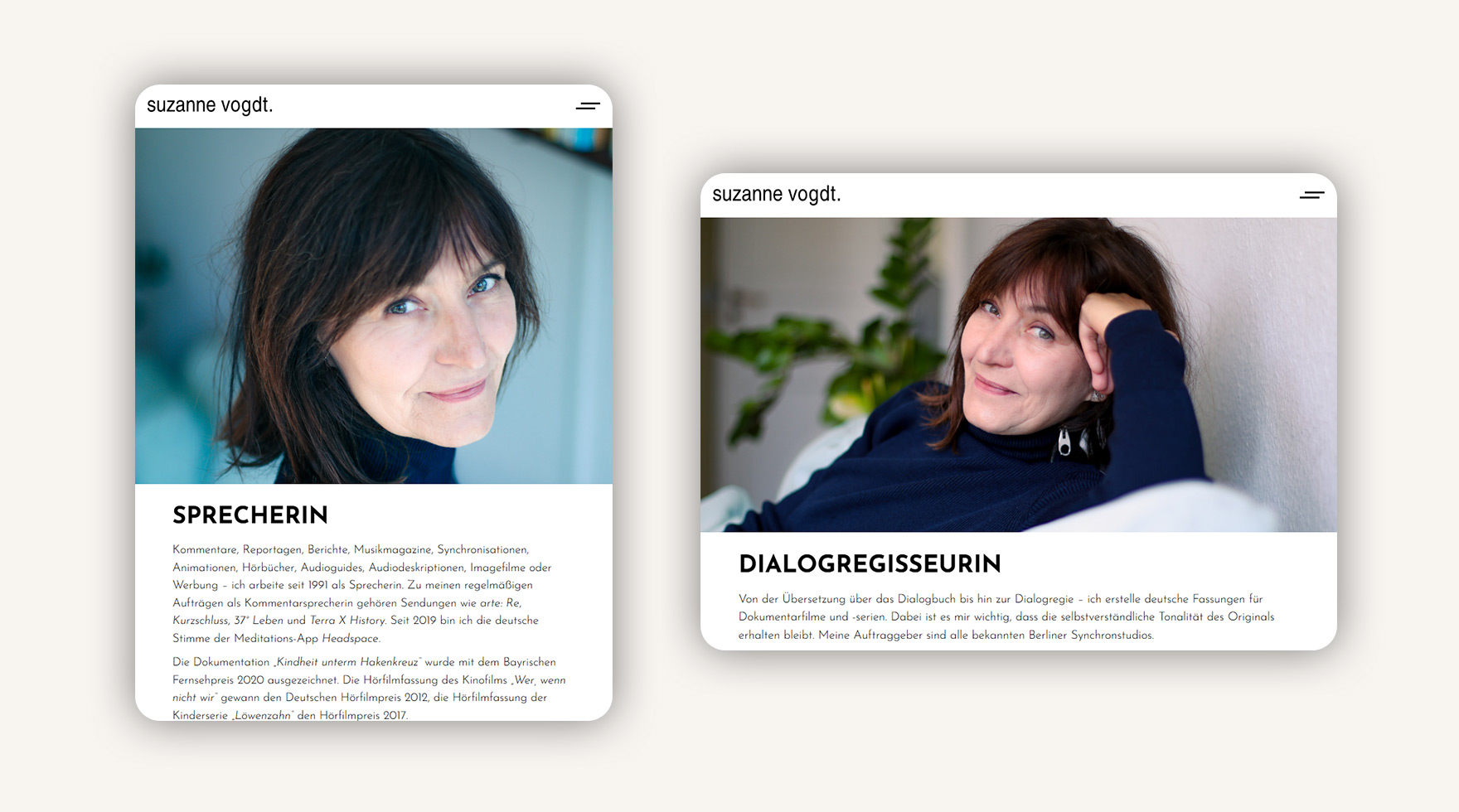 Mockups des Tablet Layouts im Responsive Design die Website von Sprecherin und Dialogregisseurin Suzanne Vodgt