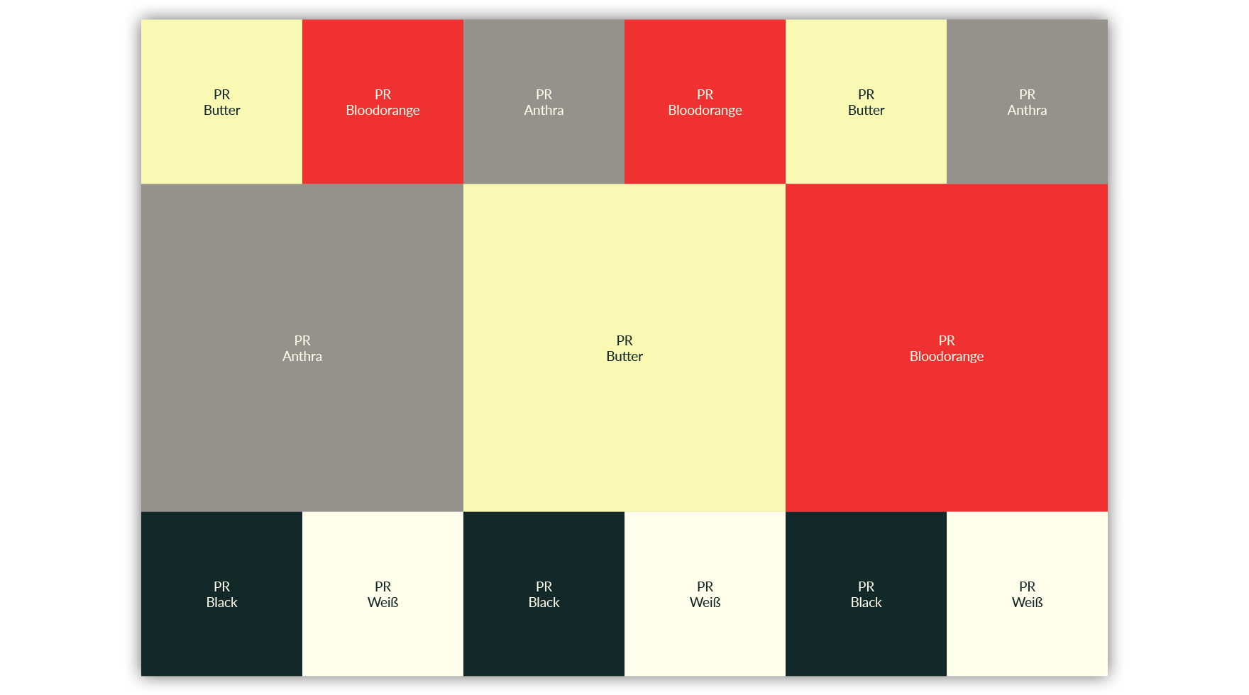 Design Farbwelt für die Panic Room Gallery in Rot, Weiß, Schwarz, Gelb