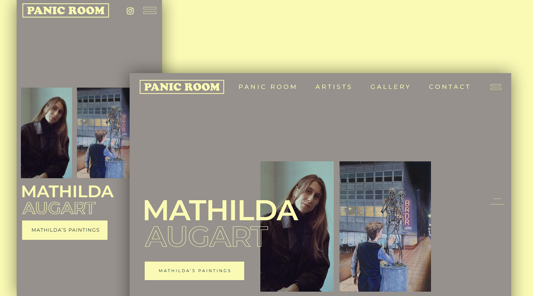 Zwei Mockups des mobilen und Desktop Layouts im Responsive Design für die Website der Panic Room Gallery Berlin