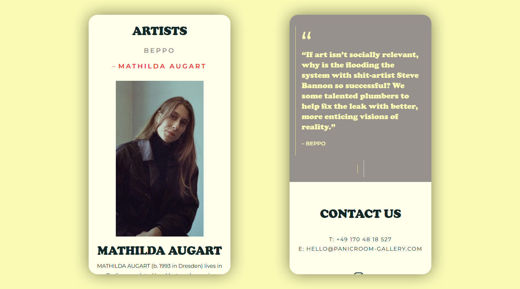 Mockups des mobilen Layouts im Responsive Design der Website von der Panic Room Gallery