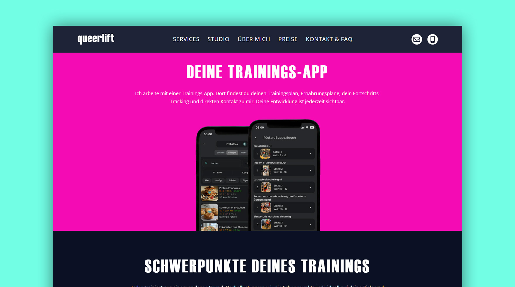 Mockup des Desktop Layouts im Responsive Design für die Website von queerlift Personal Training