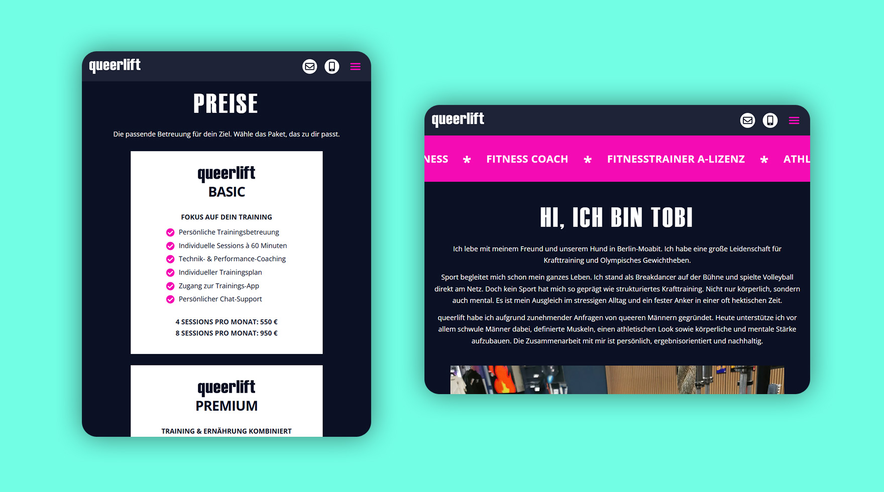 Mockup des Tablet Layouts im Responsive Design für die Website von queerlift Personal Training in Berlin